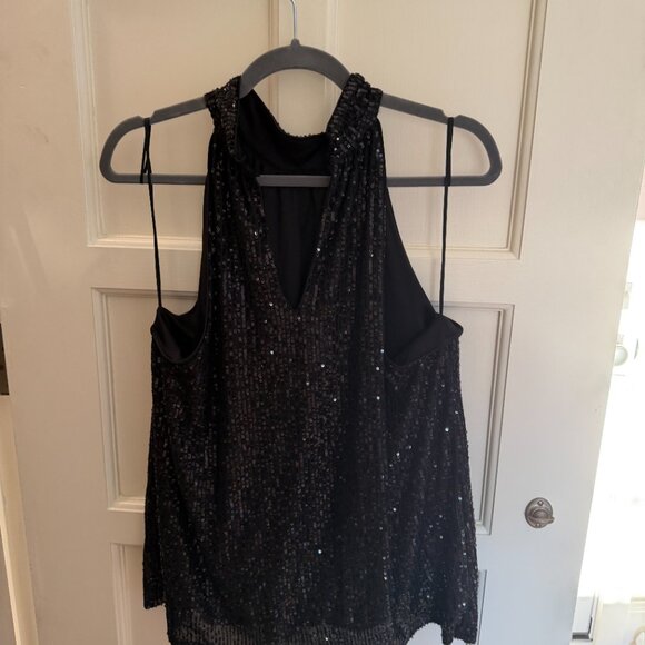 Halogen® Halter Neck Sequin Top, Black, Size XL - Picture 2 of 4